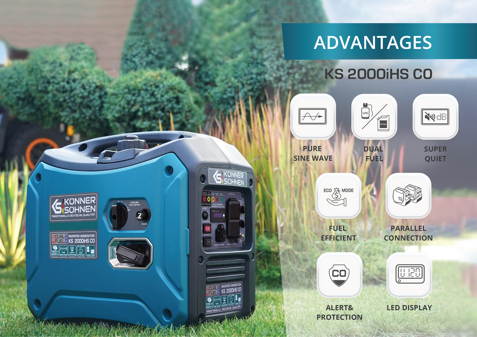 Generador inverter híbrido de gas/gasolina KS 2000iHS CO