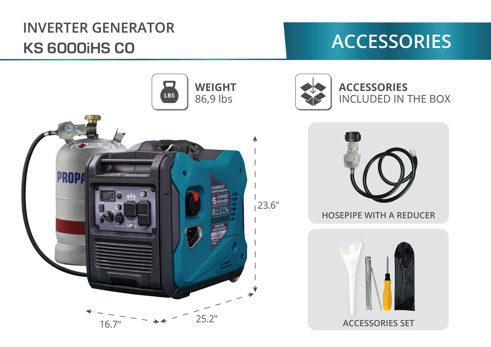 Generador inverter híbrido de gas/gasolina KS 6000iEHS CO
